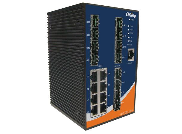 ORing GigE 8x 10/100/1000TX + 12x SFP Managed Industrial Switch, IEC60945 